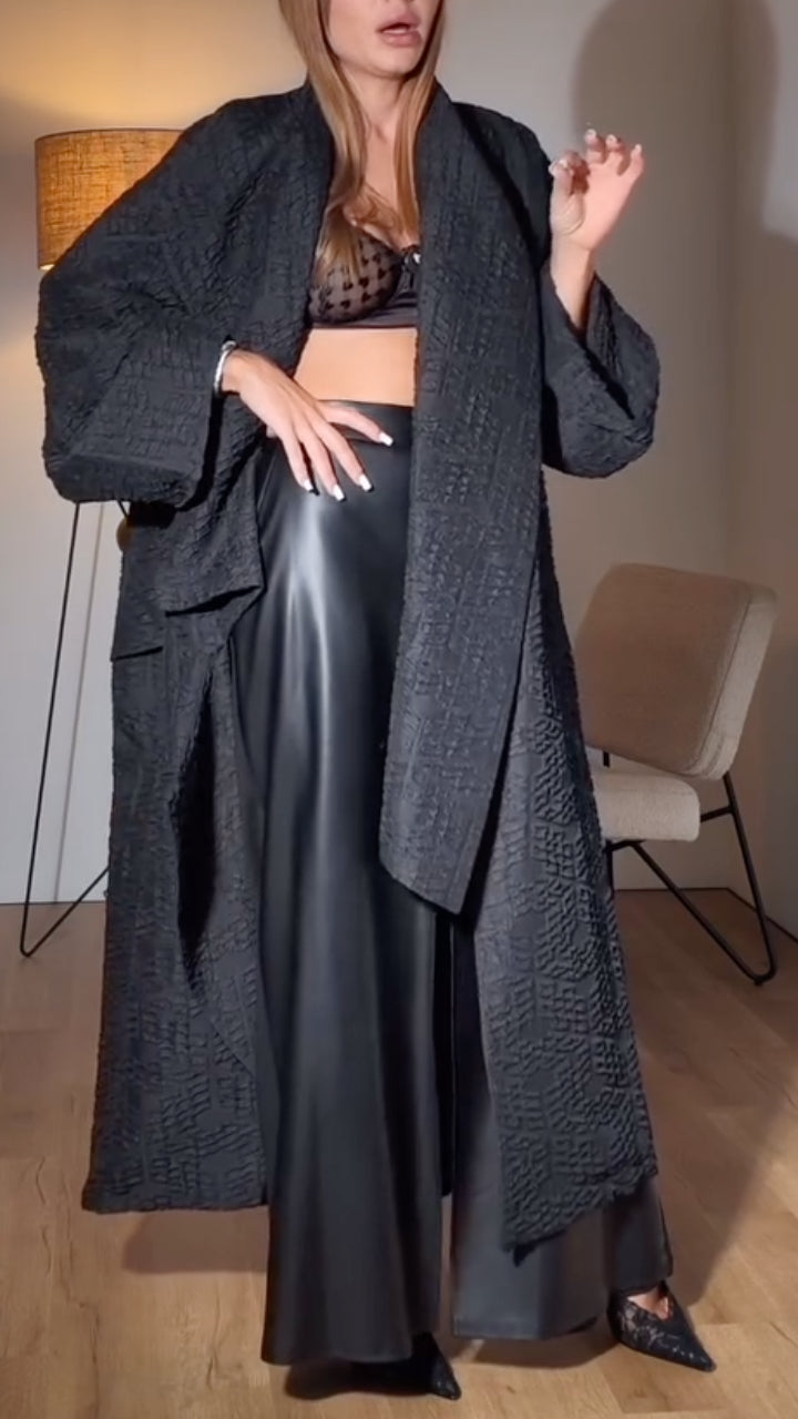 Charcoal Textured Asymmetric Longline Coat