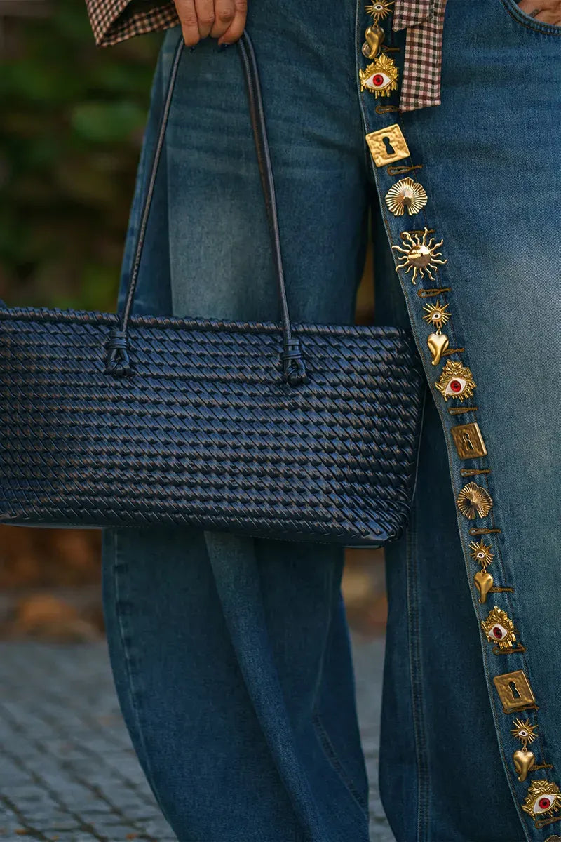 Gold-Motif Embellished Wide-Leg Jeans