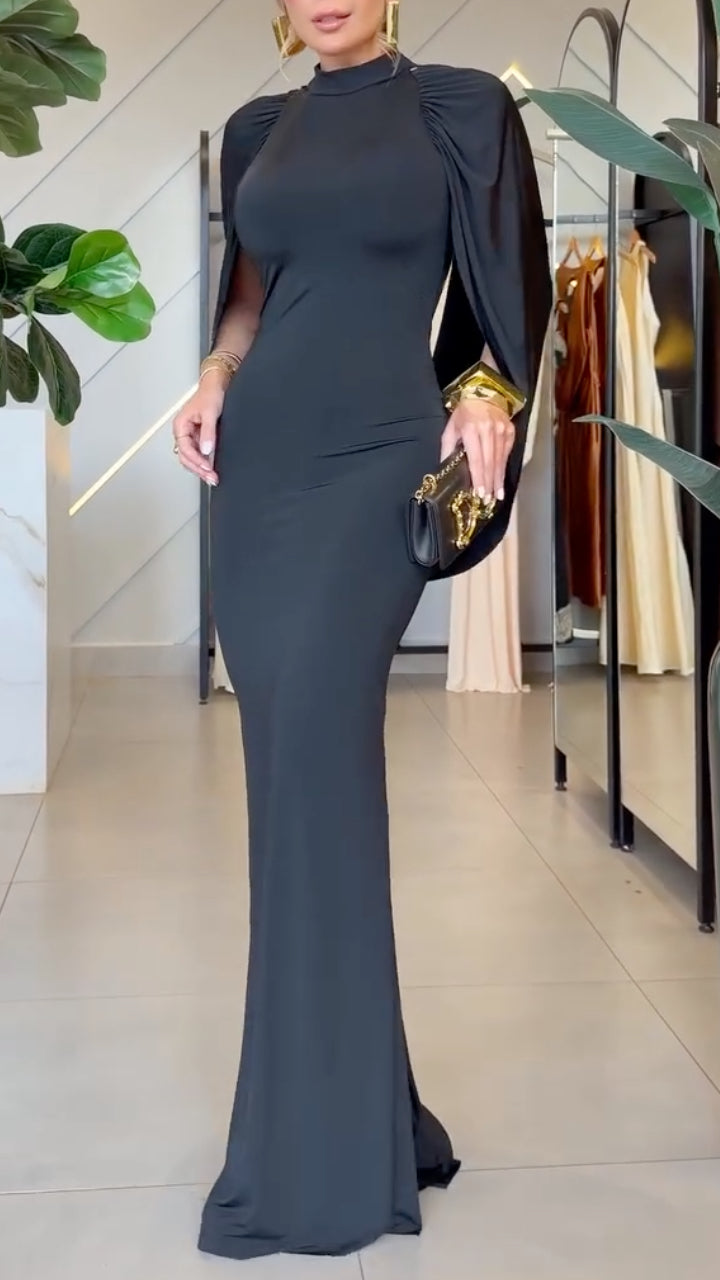 Elegant Cape-Sleeve Maxi Dress
