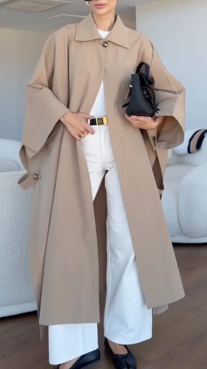 Trench-coat maxi à manches cape