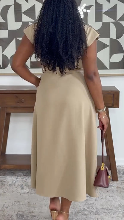 Belted Button-Front Midi Dress