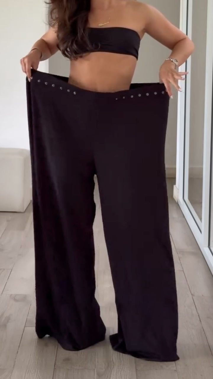 Asymmetric Waist Wide-Leg Pants