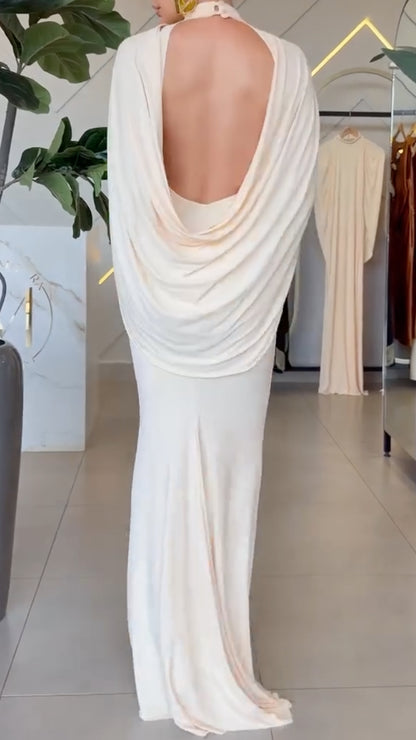 Elegant Cape-Sleeve Maxi Dress
