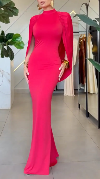 Elegant Cape-Sleeve Maxi Dress