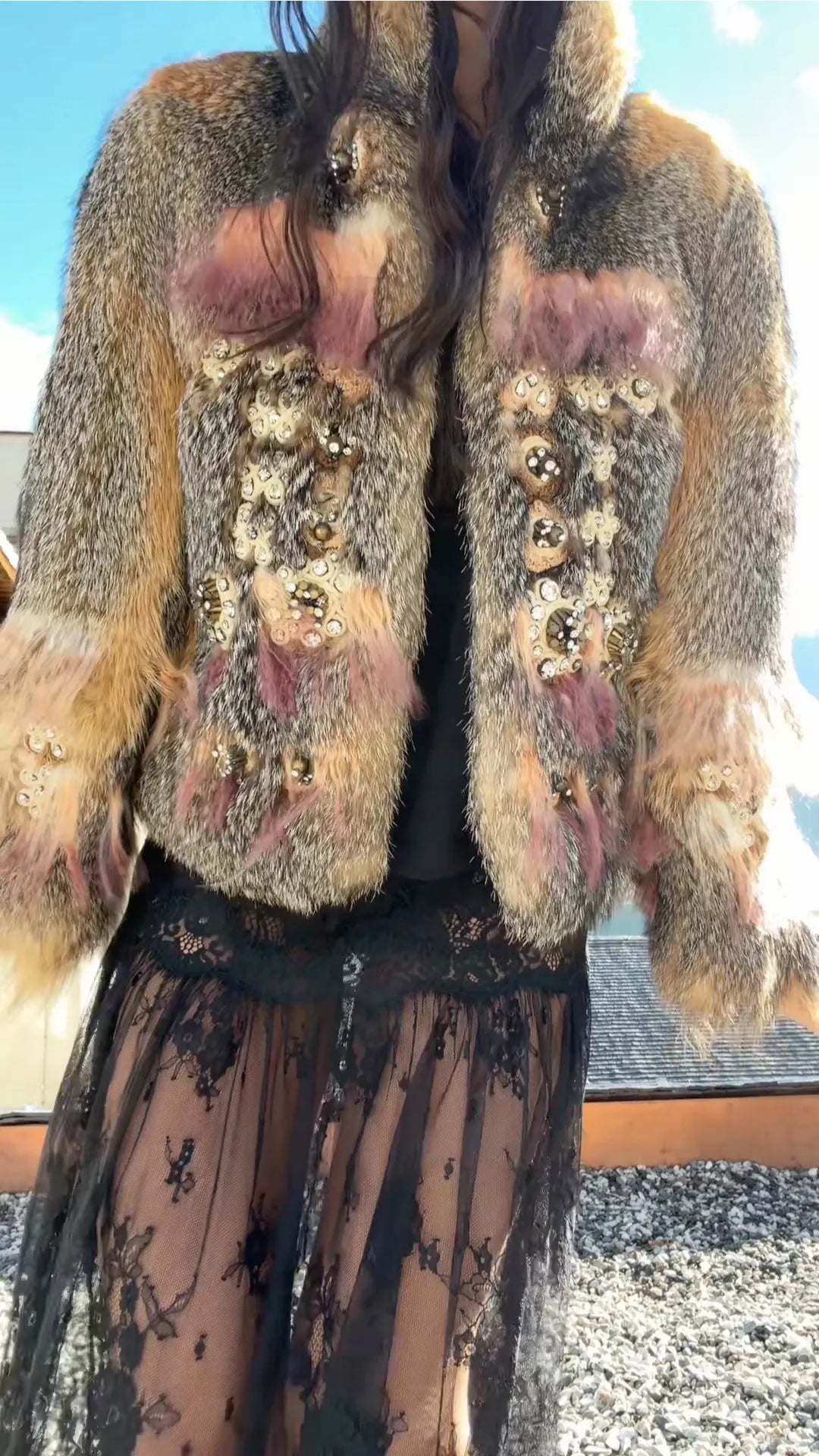 Leopard-Pattern Plush-Trim Textured Jacket