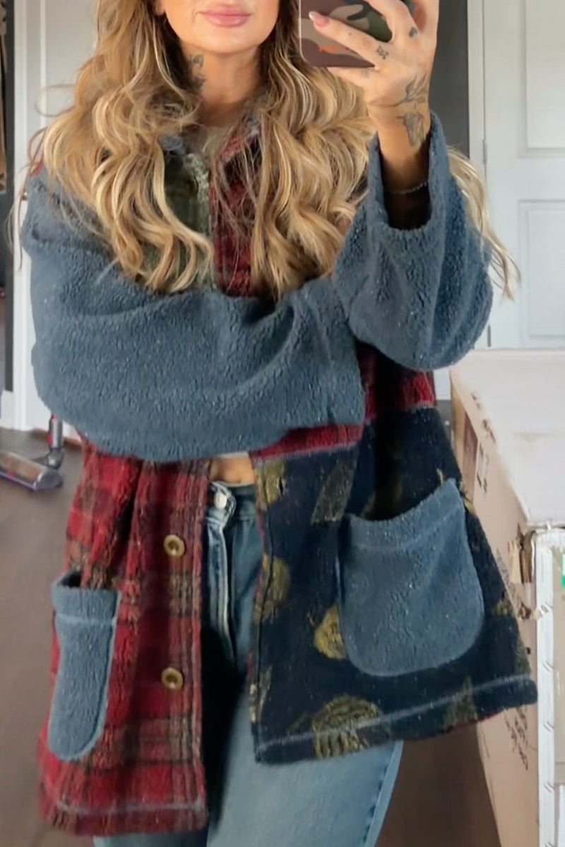 Mixed-Plaid Textured Button-Front Jacket
