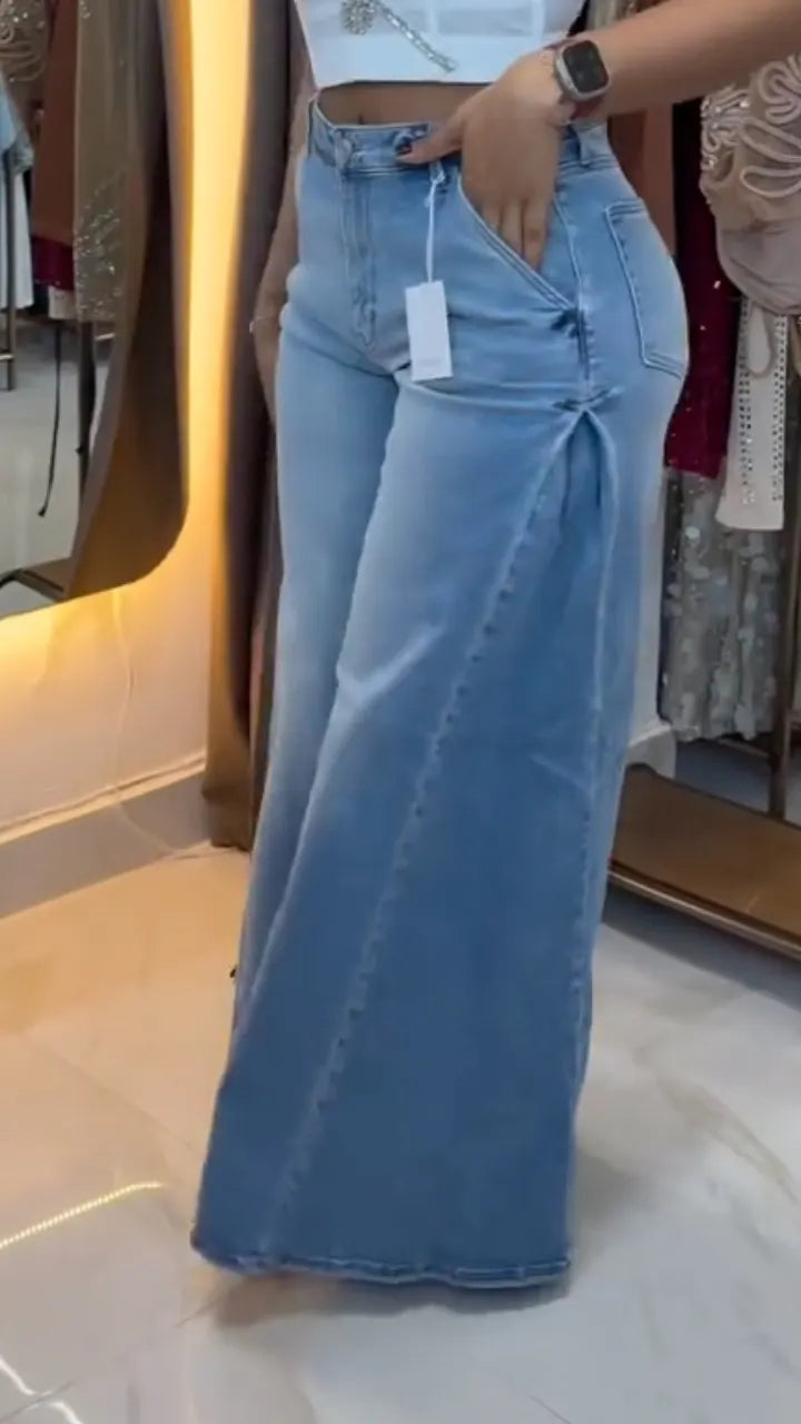 Light-Wash Paneled Extra-Wide-Leg Jeans