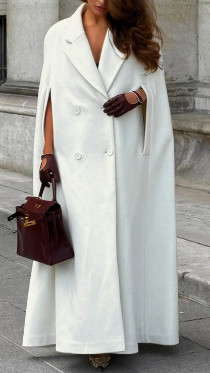 Ivory Double-Breasted Long Cape Coat