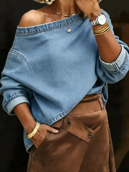 Off-Shoulder Relaxed Denim Top