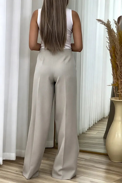 Stone Draped Cape Top & Wrap-Panel Wide-Leg Pants Set