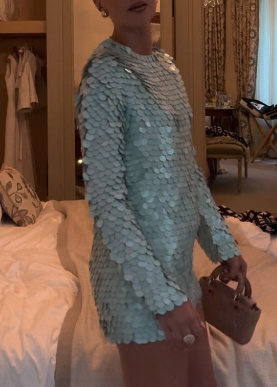 Sequin Disc Long-Sleeve Mini Dress