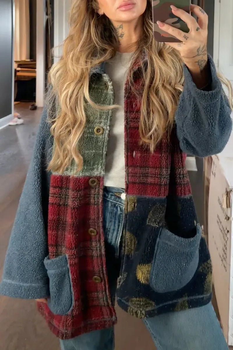 Mixed-Plaid Textured Button-Front Jacket