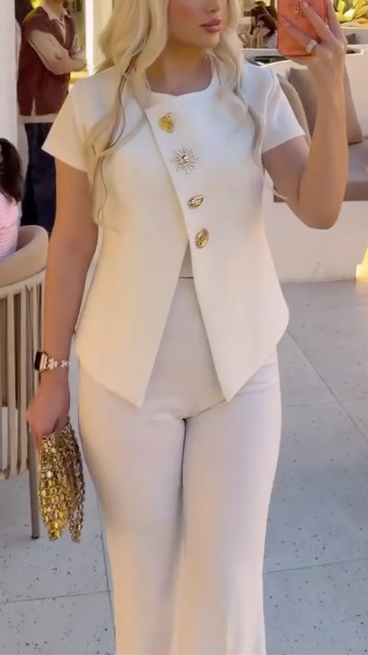 Embellished Vest Top & Wide-Leg Pants Set