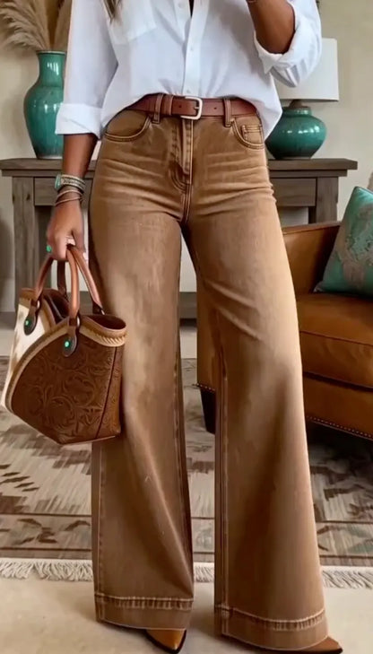 Caramel Washed Wide-Leg Jeans