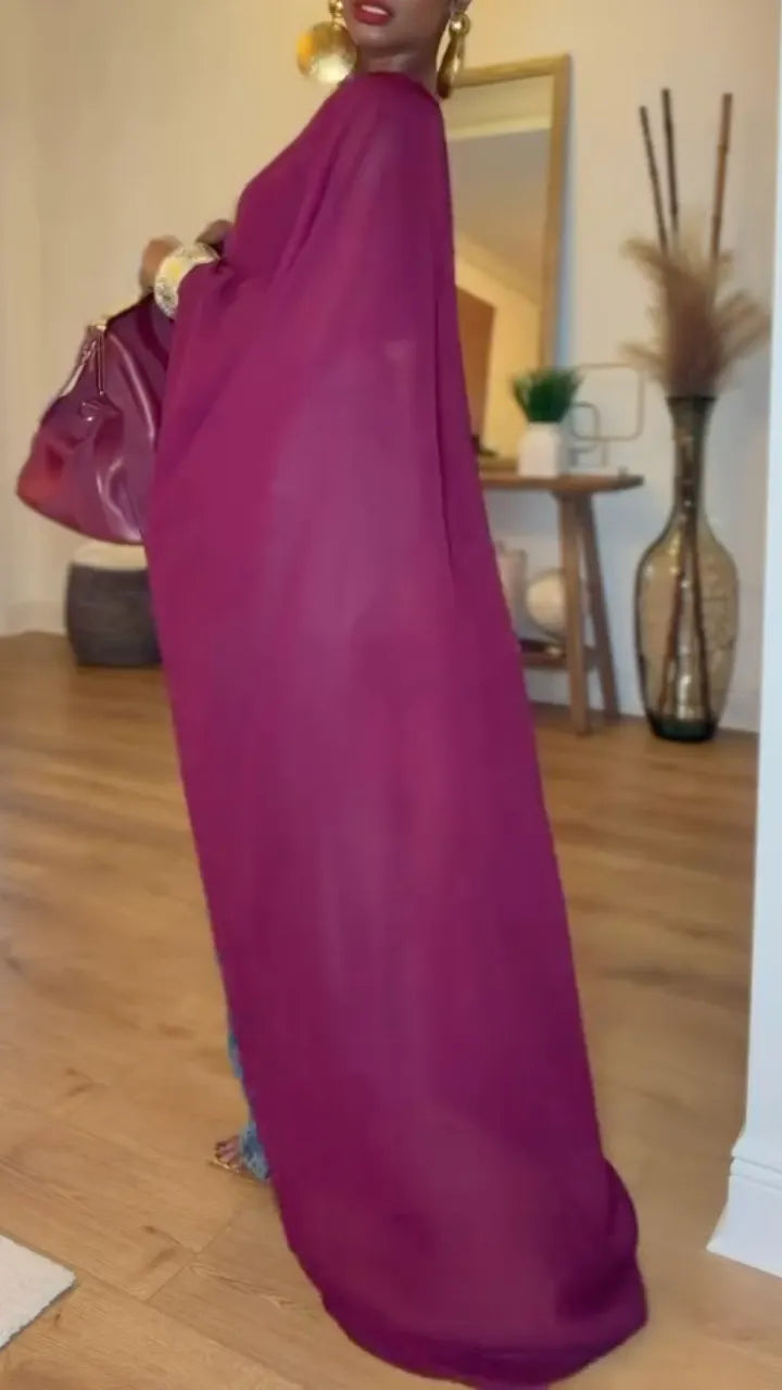 Magenta Mock-Neck High-Low Cape Blouse