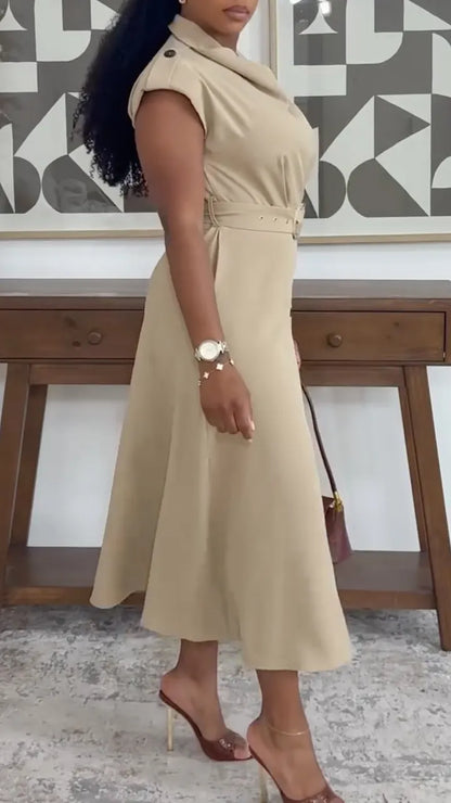 Belted Button-Front Midi Dress