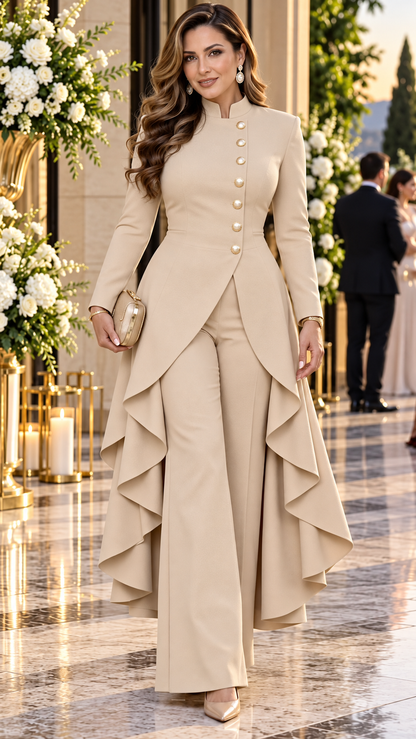 Asymmetric Tailcoat Jacket & Wide-Leg Pants Set