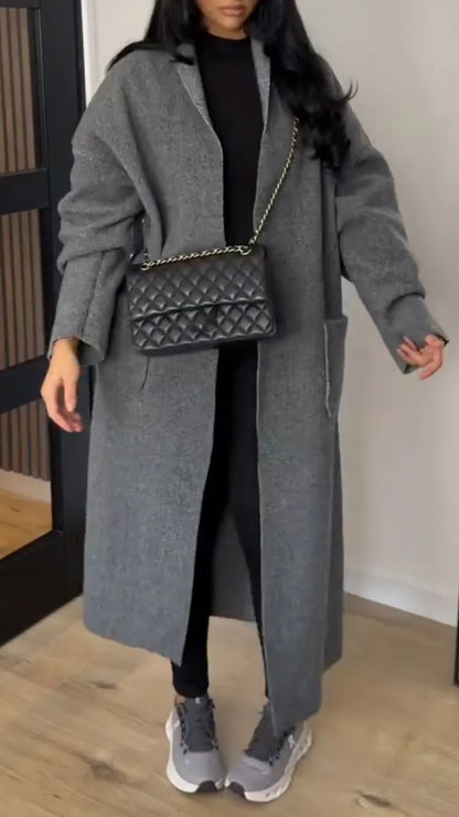 Gray Oversized Open-Front Longline Coat