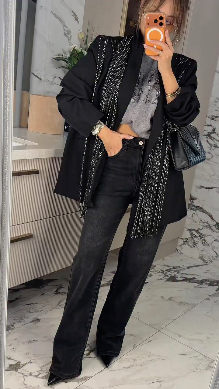 Black Sparkling Fringe Relaxed Blazer