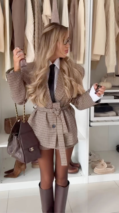 Houndstooth Tailored Blazer & Shorts Set