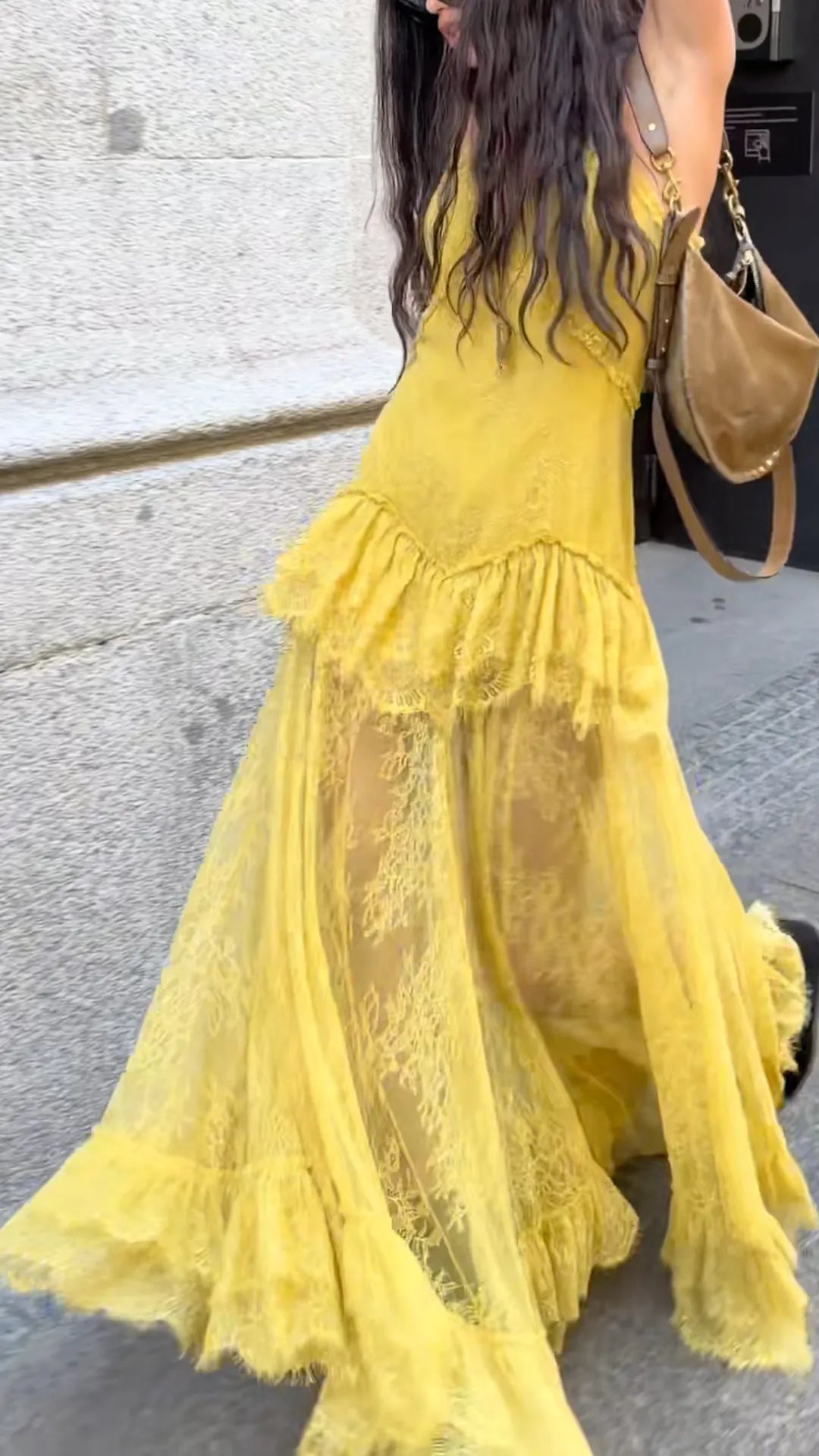 Lace Panel Tiered Maxi Slip Dress